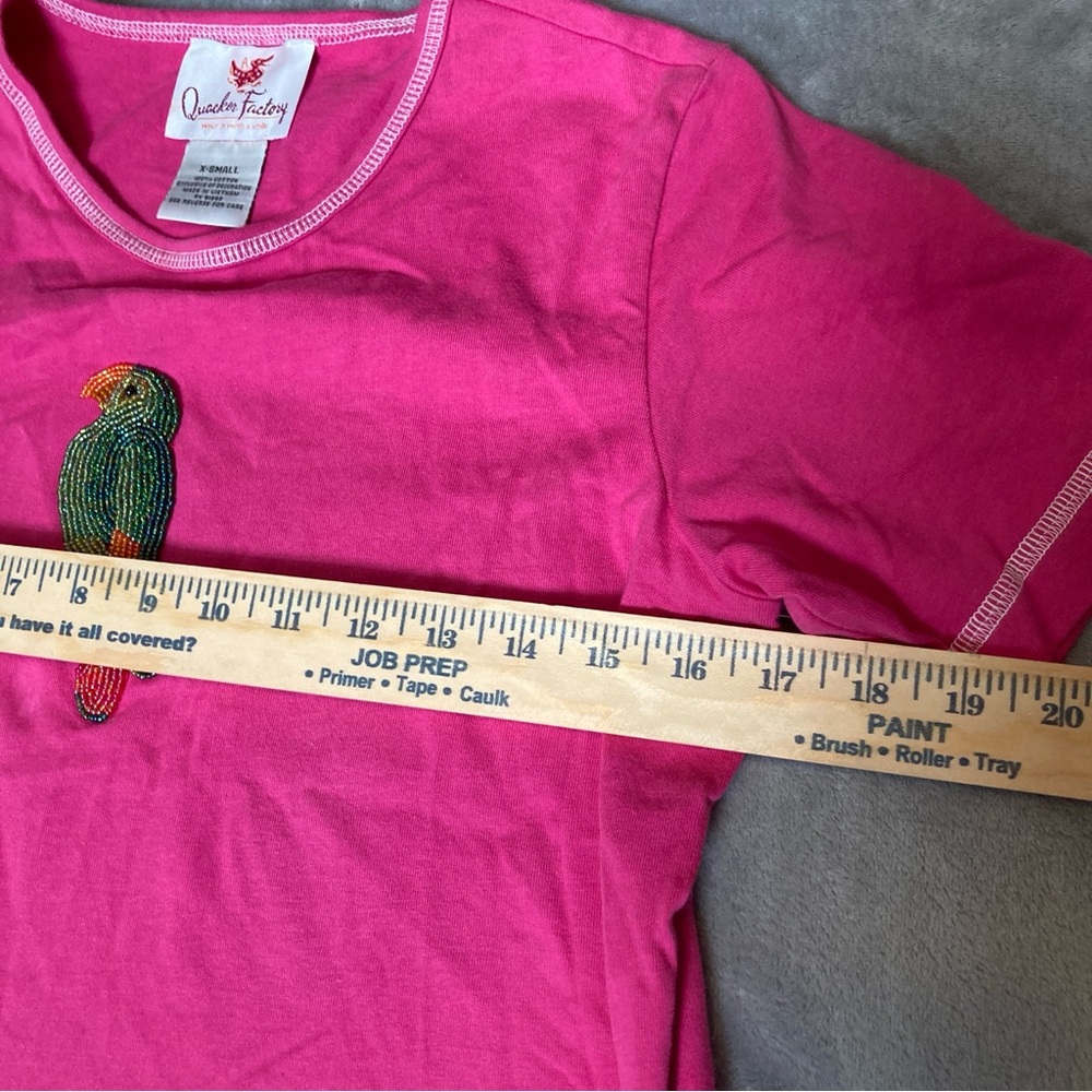 Quacker Factory Pink Cotton Short Sleeve Tee with Beaded Parrot - Picture 10 of 16